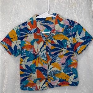 Blue and Orange Tropical Button Down Shirt